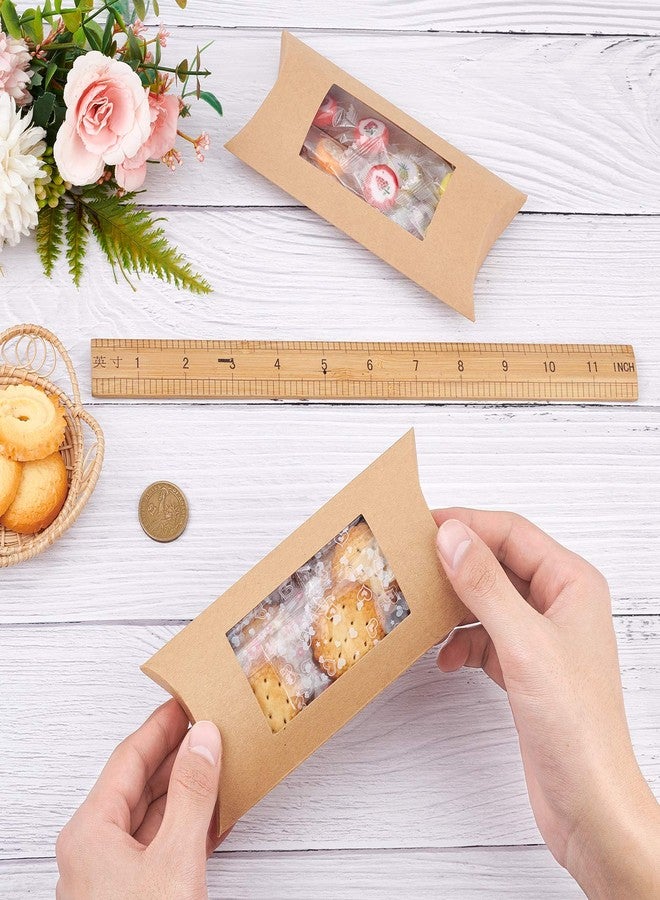 BENECREAT 30pcs 7.3x3x1 Inches Brown Kraft Paper Pillow Boxes with Clear Window, Candy Packaging Box Treat Box for Birthday Wedding Party - Image 5
